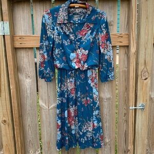 Vintage Floral Collared Midi Dress